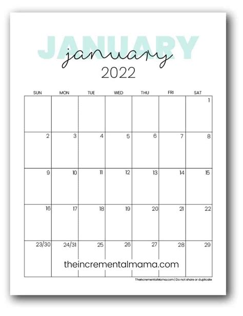 Free Cute Printable Calendar 2022 Pdf
